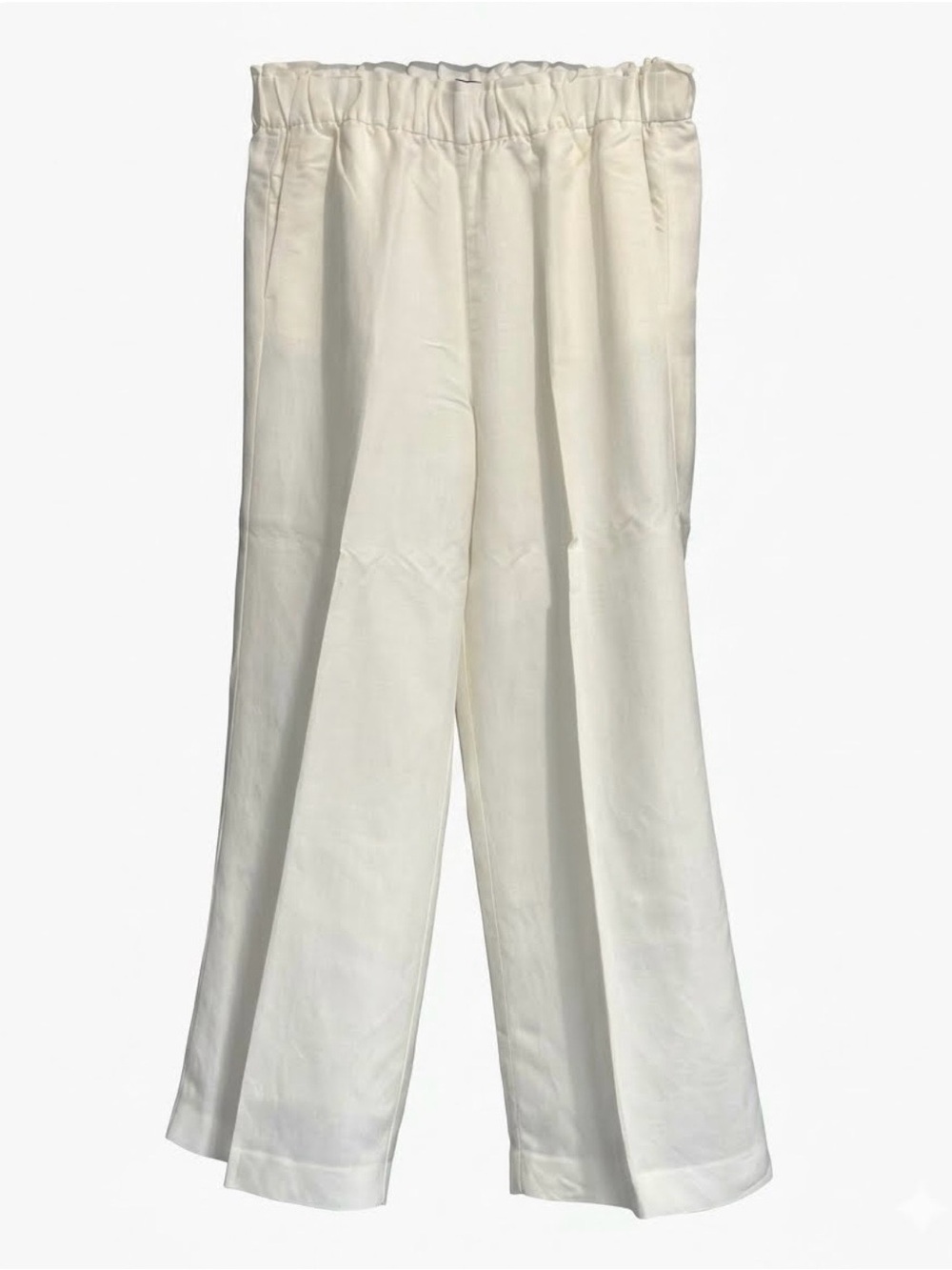 Ann Taylor Weekend Easy Fit Linen Blend Wide Leg Pants Ivory Paper Bag Large